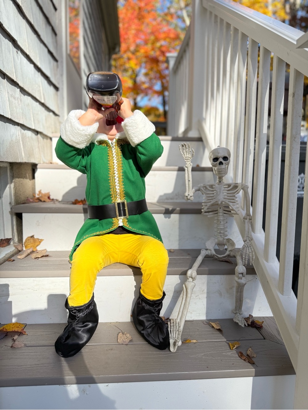 Kids Green and Yellow Elf Costume with Hat